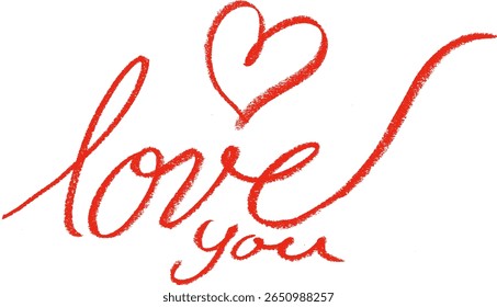 Love You Heart Calligraphy Crayon Chalk Drawing Vector
