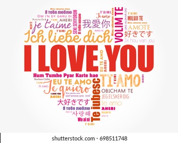 I Love You heart concept word cloud collage in different languages of the world