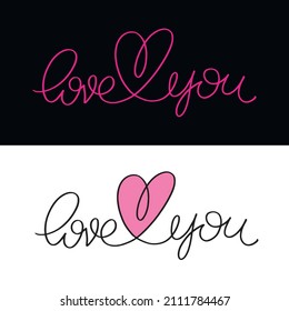 Love you, heart. Happy Valentine's Day - lettering postcard. Love you, Kiss you - lettering label for t-shirt design. Love backgrounf pattern.