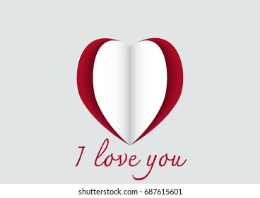 I Love You Heart Paper Sticker With Shadow - vector illustration Postcard