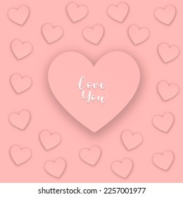 Love You in heart with pattern pink loves on pink background. Vector illustration. Pink Background With Ornaments.