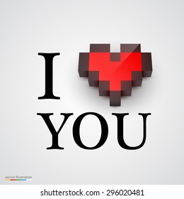 I love you with heart  in pixel style. Vector illustration