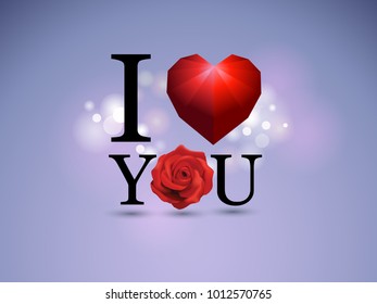 i love you with heart and rose vector illustration.