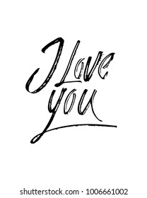 I love you. I heart you. Valentines day calligraphy card. Hand drawn design elements. Handwritten modern brush lettering.