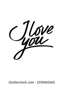 I love you. I heart you. Valentines day calligraphy card. Hand drawn design elements. Handwritten modern brush lettering.