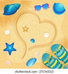I love you with Heart written by hand in sand on a beach