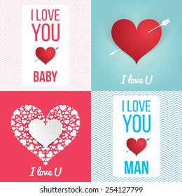 I love you, hearts, concept. Vector illustrations, Set of valentine cards, i love you, design editable.