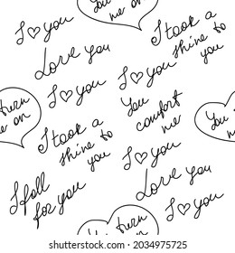 love you hearts romantic pattern illustration isolated on white. black and white seamless pattern