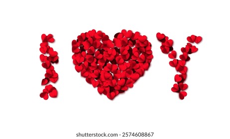 I love you. Hearts seamless pattern. Heart shaped rose petals fall. Heart paper confetti. Vector eps 10 illustration. Red color. Romantic floral background. Love backdrop. 14 February Valentine's Day.