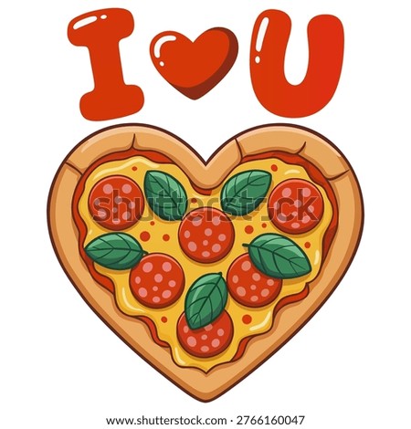 I Love You Heart-Shaped Pizza Vector Illustration