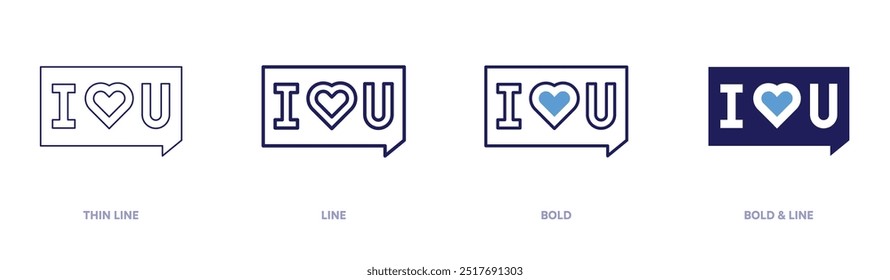 Love you icon in 4 different styles. Thin Line, Line, Bold, and Bold Line. Duotone style. Editable stroke.