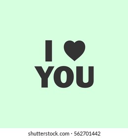 I love you icon flat. Grey vector symbol on green background