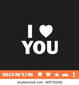 I love you icon flat. White pictogram on black background. Vector illustration symbol and bonus button tooth, vase, star, mirror, bottle