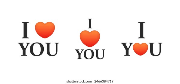 I love you icons set. Heart Icons. Flat Style. Vector icons