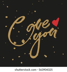 "Love you" illustration with hand-lettering. Hand drawn design elements. Can be used as a greeting card for Valentine's day or wedding, as a print on t-shirts and bags.