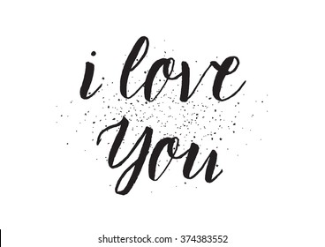 I love you inscription. Greeting card with calligraphy. Hand drawn design. Black and white. Usable as photo overlay.