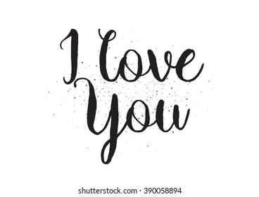 I love you inscription. Greeting card with calligraphy. Hand drawn lettering design. Usable as photo overlay. Typography for banner, poster or apparel design. Isolated vector element. Black and white.