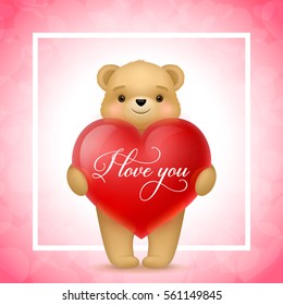 I Love You Inscription on Heart and Bear