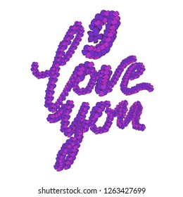 I love you inscription on white background. Floral design for holiday greeting card and invitation of the wedding, Valentine day, Mother day and Birthday