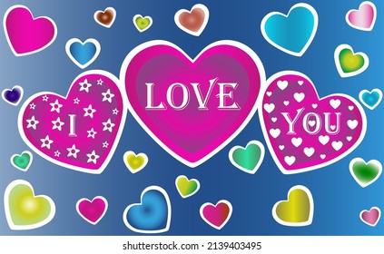 I love you inscription surrounded by colorful hearts. Love is all around us and it drives everything