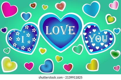 I love you inscription surrounded by colorful hearts. Love is all around us and it drives everything