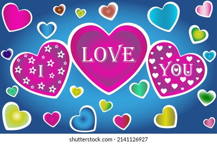 I love you inscription surrounded by colorful hearts. Love is all around us and it drives everything