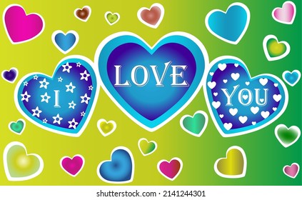 I love you inscription surrounded by colorful hearts. Love is all around us and it drives everything