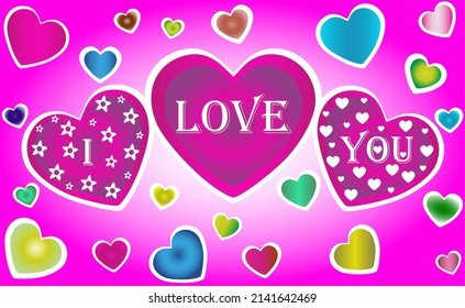 I love you inscription surrounded by colorful hearts. Love is all around us and it drives everything