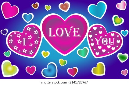 I love you inscription surrounded by colorful hearts. Love is all around us and it drives everything