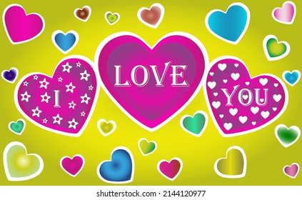 I love you inscription surrounded by colorful hearts. Love is all around us and it drives everything