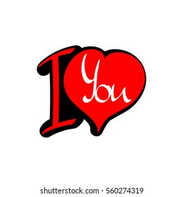 I love you, isolated sticker calligraphy phrase, heart, words design template, vector illustration