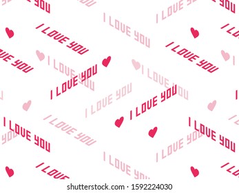 I love you isometric pattern with red and pink heart for valentines day or wedding, print, design