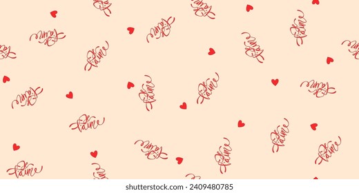 Love you Je T'aime vector seamless pattern, romantic hand written Valentine's Day lettering background