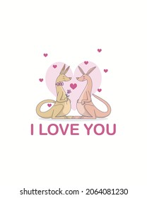 I love you Kangaroo couple cute, Lovely kangaroo vector illustration