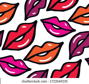 Love you - kiss you - hand drawn doodle pattern. Valentine's Day pattern, love background. Heart and love - hand drawn template banner.