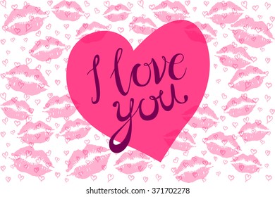 i Love you kiss red lips heart vector pink art