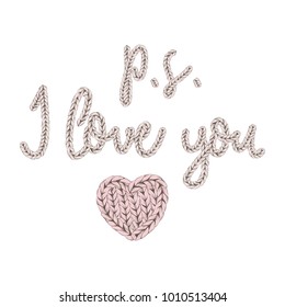 I love you, knitted lettering with hearts