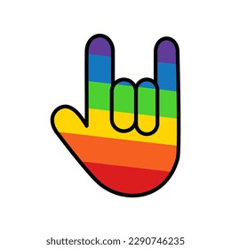 I Love You language hand sign icon with rainbow color.