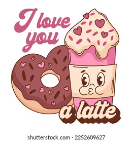 I love you a latte vector print. Valentine's Day quote