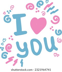 I love you lettering with abstract elements