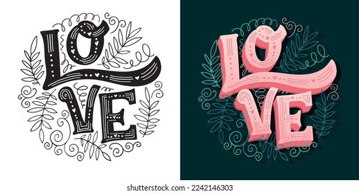 Love you lettering art. Valentine's Day postcard. Be mine.