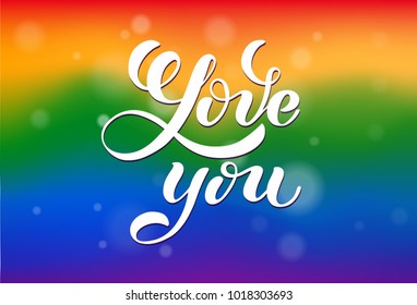 love you lettering. Background rainbow. Vector illustration.