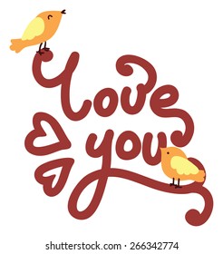 love you lettering with bird