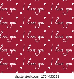 Me encanta el patrón de letras doodle sobre fondo rojo. Textura romántica dibujada a mano para tarjetas de San Valentín, invitaciones de boda y regalos de pareja