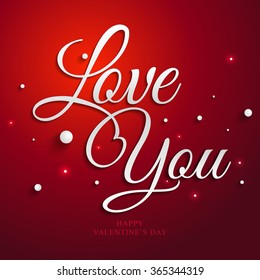 LOVE YOU lettering Greeting Card. Typographical Vector Background. Red background.