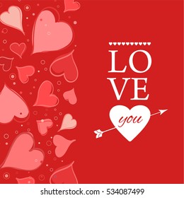 Love you lettering Greeting Card on red back. Vector illustration