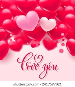 Love you lettering. Hand drawn word Love you. Modern calligraphy script love text and banner with heart for Valentine's day. Vector illustration.