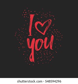 I love you lettering. Hand drawn vector illustration, greeting card, design, logo for Valentine's Day.