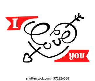 I love you. Lettering. Hand-drawn beautiful inscription, text. Template for greeting cards, Valentine's Day, wedding, posters, prints, and home decorating. Vector illustration