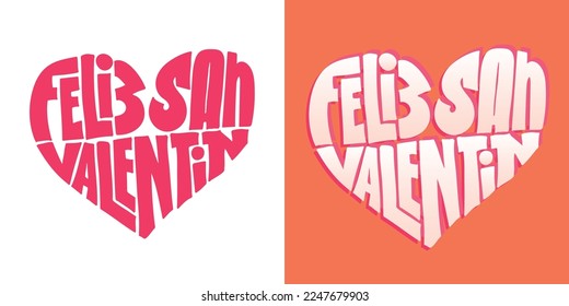 Te amo con letras, Feliz Día de San Valentín, sé mío - con letras en español.  Diseño de camisetas, impresión de tazas, impresión de globos. Grabado a mano para la plantilla de tarjetas de San Valentín. San Valentín